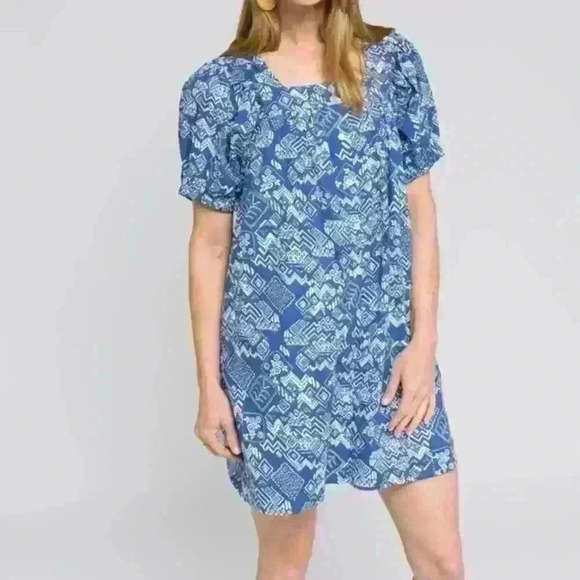 Modafleur Everette Dress Size Medium Puff Sleeves Geometric Floral Mini $160 - Picture 2 of 13